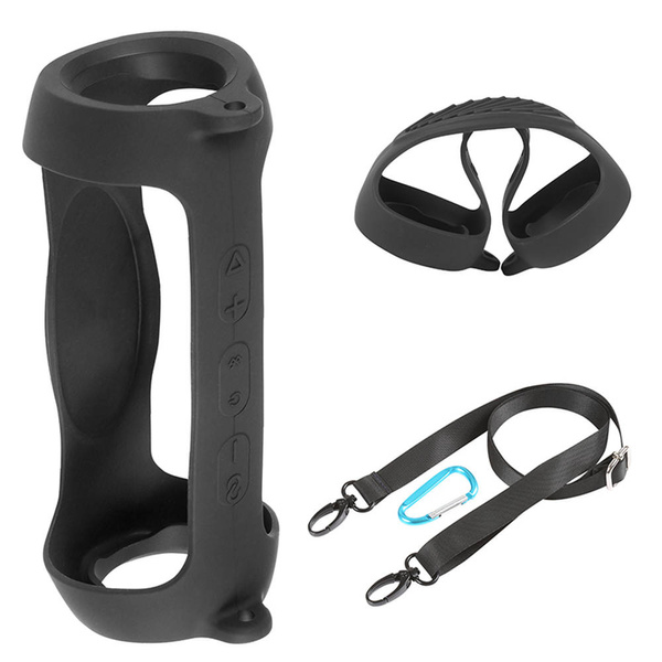 Etui Zestaw + z paskiem do Jbl Charge 5 podróżne karabińczyk / Charge 5, czarne - ochronne z podstawką