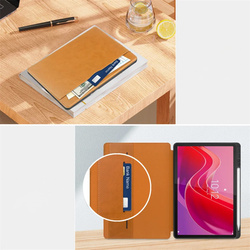Etui skórzane z kieszeniami do Lenovo Tab M11 10.95, brązowe - ochronne z podstawką, dostęp do portów i przycisków