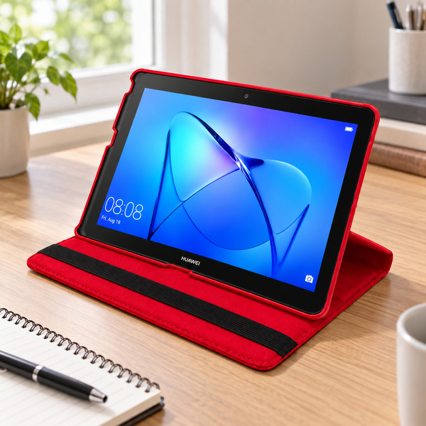 Etui obrotowe do Huawei MediaPad T3 10 9.6 z klapką i podstawką - czerwone