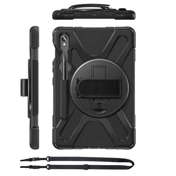 Etui pancerne z uchwytem do Galaxy Tab S10 Lite 10.9/ S10 FE/ S9 FE/ S9/ S8/ S7, ochronne z podstawką, czarne