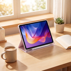 Etui do Xiaomi Redmi Pad 2 11 2025 - przezroczyste z miejscem na rysik i podstawką, różowe