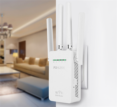 Wi-Fi repeater router PIX-LINK White 300Mbps z czterema antenami do domu lub biura