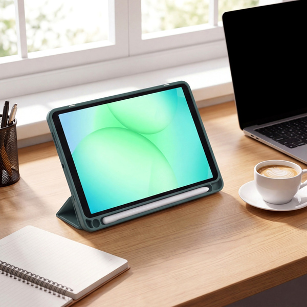 Etui Clear Pencil do Galaxy Tab A11 X135/ X133 A9 SM-X110/ SM-X115, uchwyt na rysik, ciemnozielone