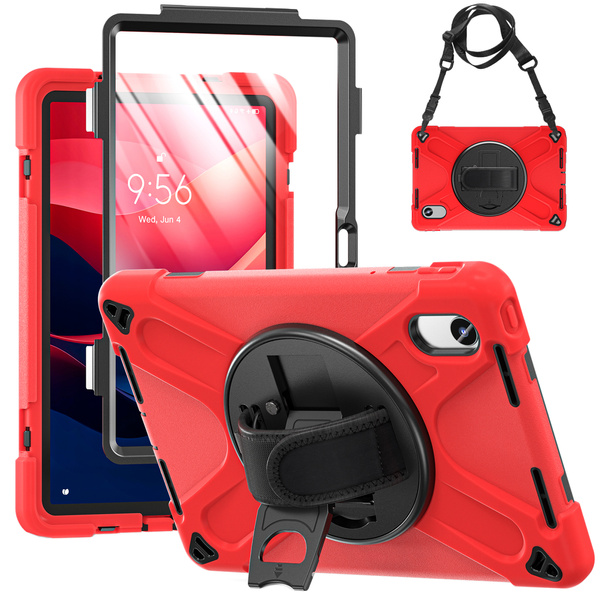 Etui Shockproof z uchwytem do Lenovo Tab M11 10.95, czerwone - ochronne z podstawką, dostęp do portów i przycisków