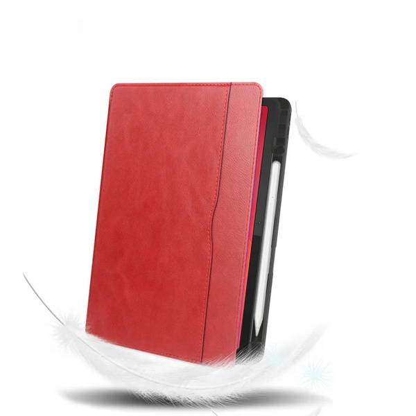 Etui skórzane z kieszeniami do Lenovo Tab M11 10.95, czerwone - ochronne z podstawką, dostęp do portów i przycisków