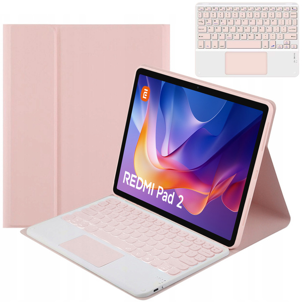 Etui z klawiaturą Bluetooth do Redmi Pad 2 11 2025, różowe - ochronne z podstawką, dostęp do portów i przycisków