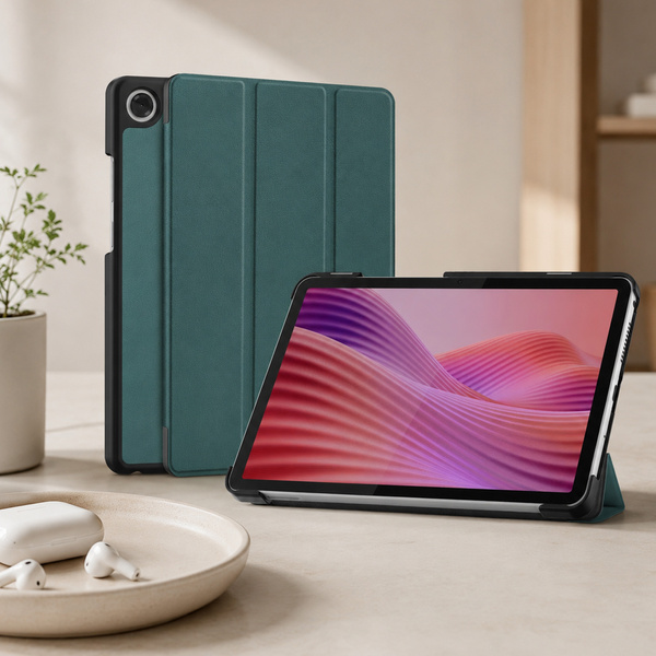 Etui Smart do Lenovo Tab One 8.7 2025 TB305FU TB305XU, ochronne z podstawką - ciemnozielone