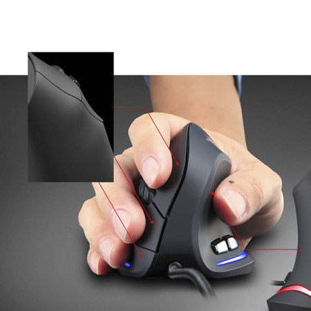 PIONOWA myszka ergonomiczna wertykalna podświetlana LED USB ZELOTES T20