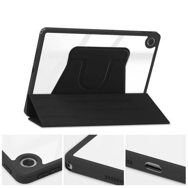 Etui 360 Crystal do Lenovo Tab 10.1 2025, czarne - ochronne z podstawką, dostęp do portów i przycisków