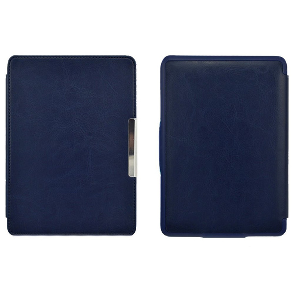 Etui Smart Skóra do Kindle Paperwhite 1 2 3, granatowe - ochronne z podstawką, dostęp do portów i przycisków