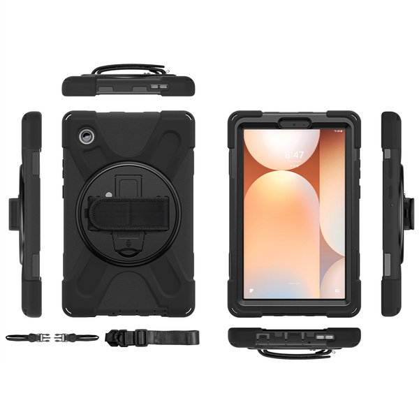 Etui pancerne do Galaxy Tab A11 X135 X133 A9 SM-X110/ SM-X115 z uchwytem - czarne