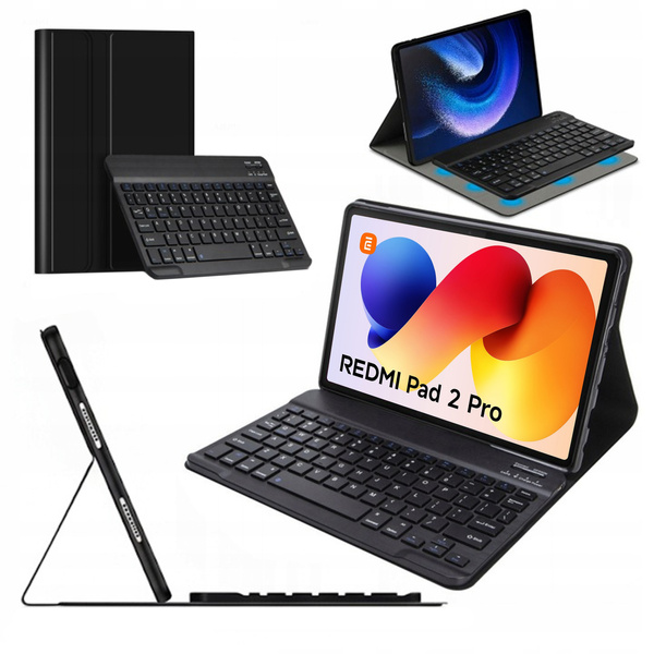 Etui z klawiaturą Bluetooth do Redmi Pad 2 Pro 2025, czarne - ochronne z podstawką, dostęp do portów i przycisków