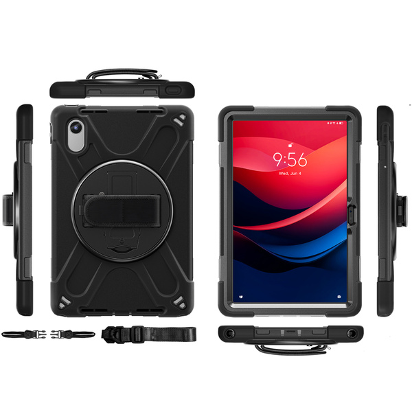Etui Shockproof z uchwytem do Lenovo Tab M11 10.95, czarne - ochronne z podstawką, dostęp do portów i przycisków