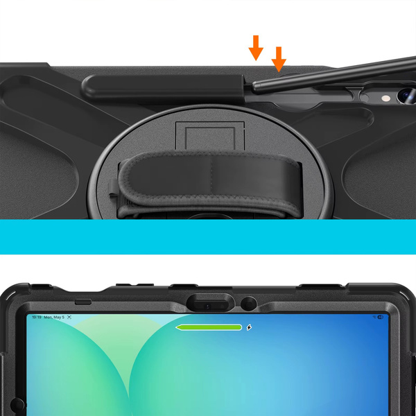 Etui pancerne z uchwytem do Galaxy Tab S10 Lite 10.9/ S10 FE/ S9 FE/ S9/ S8/ S7, ochronne z podstawką, czarne