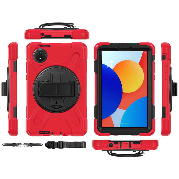 Etui pancerne Shockproof z uchwytem do Xiaomi Redmi Pad SE 8.7 2024 / Redmi Pad SE 8.7, czerwone - ochronne