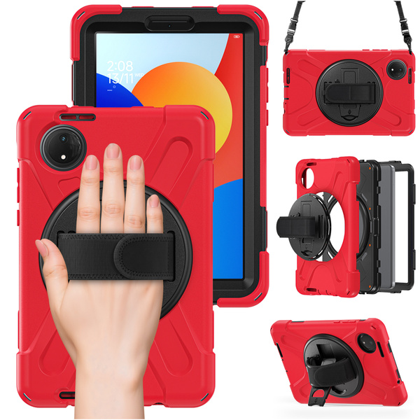 Etui pancerne Shockproof z uchwytem do Xiaomi Redmi Pad SE 8.7 2024 / Redmi Pad SE 8.7, czerwone - ochronne