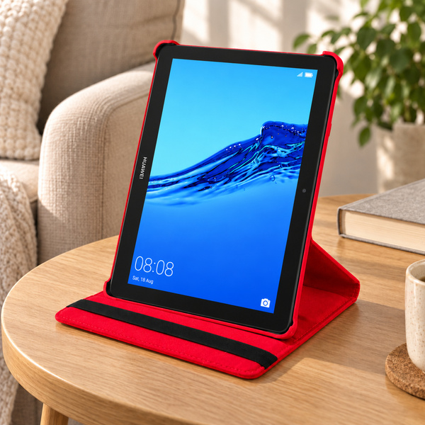 Etui obrotowe do Huawei MediaPad T5 10 10.1 z klapką i podstawką - czerwone