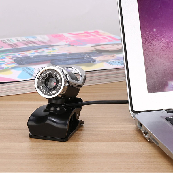 Kamera internetowa mikrofon do lekcji pracy video PC laptop A859 z uchwytem, czarna