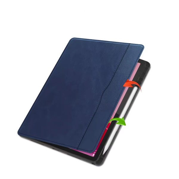 Etui skórzane z kieszeniami do Lenovo Tab M11 10.95, granatowe - ochronne z podstawką