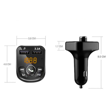 Transmiter FM samochodowy z ładowarką USB Bluetooth i na pendrive Kebidu A5, czarny