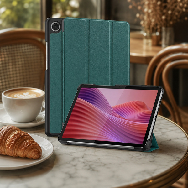 Etui Smart do Lenovo Tab One 8.7 2025 TB305FU TB305XU, ochronne z podstawką - ciemnozielone