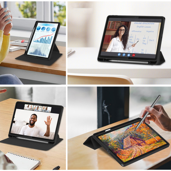 Etui 360 Crystal do Lenovo Tab 10.1 2025, czarne - ochronne z podstawką, dostęp do portów i przycisków