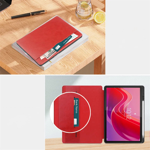 Etui skórzane z kieszeniami do Lenovo Tab M11 10.95, czerwone - ochronne z podstawką, dostęp do portów i przycisków
