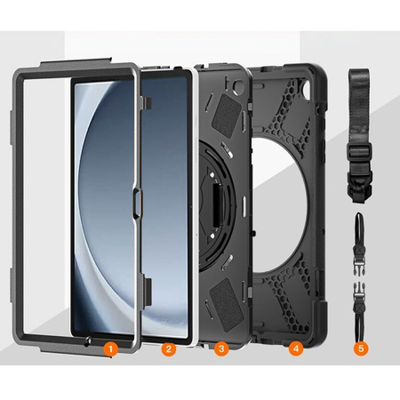 Etui Armor z uchwytem paskiem do Samsung Galaxy Tab A9 8.7 / Galaxy Tab A9 X110, czarne - ochronne z podstawką