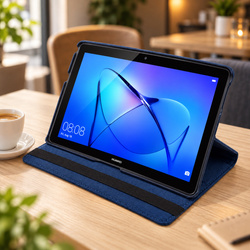 Etui obrotowe do Huawei MediaPad T3 10 9.6 z klapką i podstawką - granatowe