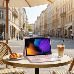 Etui z klawiaturą do Xiaomi Pad 7 / Pad 7 Pro 11.2 na rysik / Xiaomi Pad 7 Pro, różowe - ochronne z podstawką