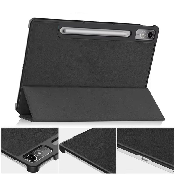 Etui Smart Case do Lenovo Tab P12 12 / Tab P12 TB370, czarne - ochronne z podstawką, dostęp do portów i przycisków