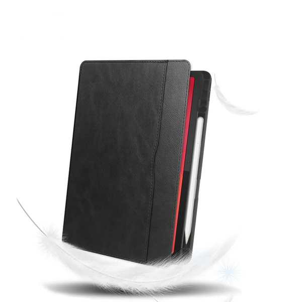Etui skórzane z kieszeniami karty do Lenovo Tab M11 / M11 10.95, czarne - ochronne z podstawką