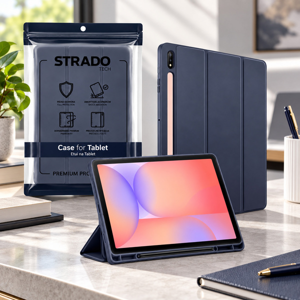 Etui do Galaxy Tab S10 Lite 10.9/S10 FE/S9 FE/ S9/ S8 z miejscem na rysik - granatowe
