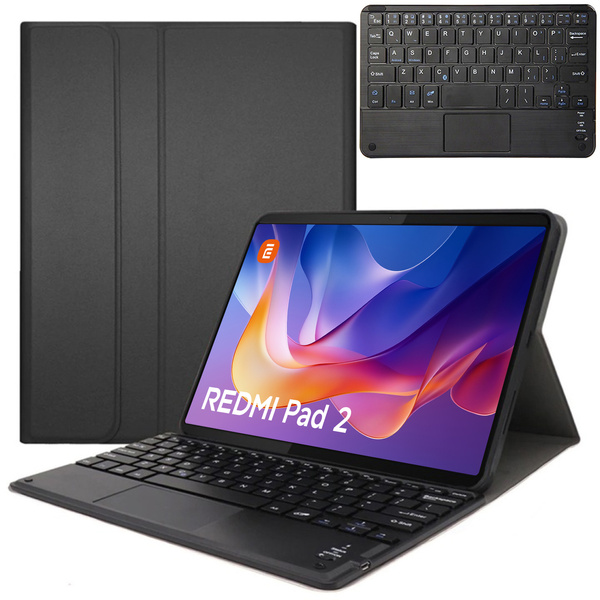Etui z klawiaturą Bluetooth do Redmi Pad 2 11 2025, czarne - ochronne z podstawką, dostęp do portów i przycisków