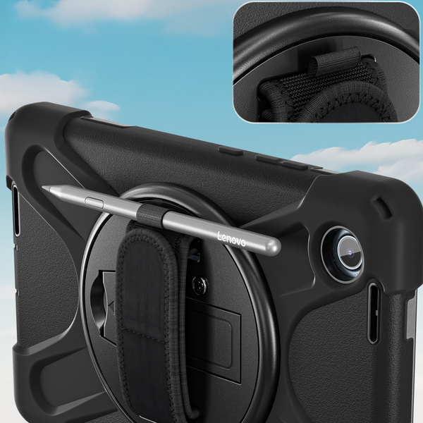 Etui pancerne z uchwytem do Lenovo Tab One 8.7 2025 TB305FU TB305XU z podstawką i paskiem, czarne