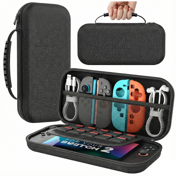 Etui do Nintendo Switch 2 2025 Wzmocnione do konsoli, czarne - ochronne z podstawką, dostęp do portów i przycisków