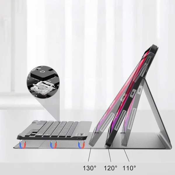 Etui z klawiaturą Bluetooth do Redmi Pad 2 Pro 2025, czarne - ochronne z podstawką, dostęp do portów i przycisków