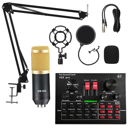 Mikrofon studyjny Sodial V8x Pro KIT z mikserem kartą dźwiękową Bluetooth do karaoke i streamingu