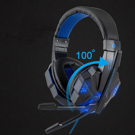 Słuchawki gamingowe LED Speed Spider OS-830MV czarno-niebieskie z mikrofonem do PC i konsoli