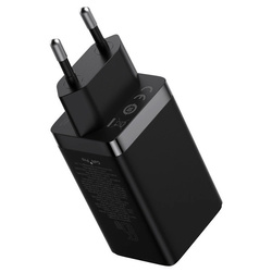 Szybka ładowarka sieciowa GaN 2xUSB C 1xUSB 65W Baseus GaN5 Pro + kabel USB C USB C 100W, czarny