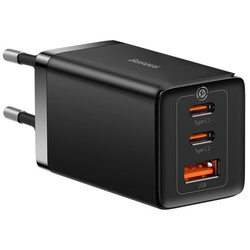 Szybka ładowarka sieciowa GaN 2xUSB C 1xUSB 65W Baseus GaN5 Pro + kabel USB C USB C 100W, czarny