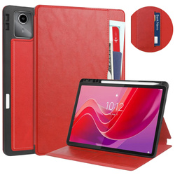 Etui skórzane z kieszeniami do Lenovo Tab M11 10.95, czerwone - ochronne z podstawką, dostęp do portów i przycisków