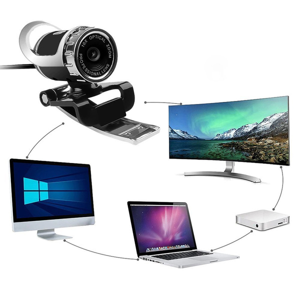 Kamera internetowa mikrofon do lekcji pracy video PC laptop A859 z uchwytem, czarna
