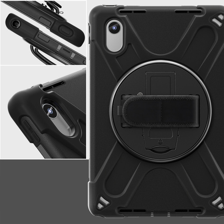 Etui Armor Strap z paskiem do Lenovo Tab M11 10.95, czarne - ochronne z podstawką, dostęp do portów i przycisków