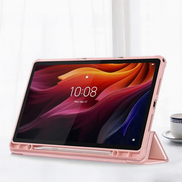 Etui z klapką Clear do Lenovo Tab K11 Plus 11.45 / Lenovo K11 Plus, różowe - ochronne z podstawką