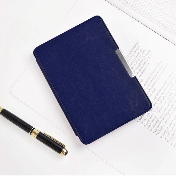 Etui Smart Skóra do Kindle Paperwhite 1 2 3, granatowe - ochronne z podstawką, dostęp do portów i przycisków