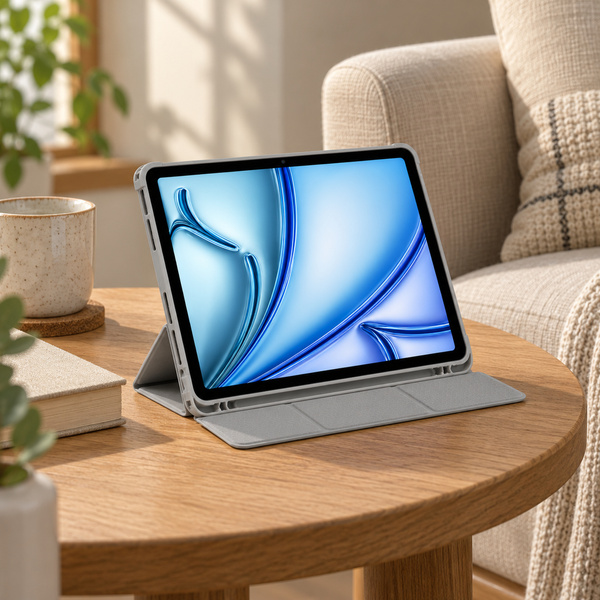Etui Smart Pencil do iPad Air 11 M4 M3 M2, 2026/ 25/ 24, gen. 8/ 7/ 6, szare - ochronne z podstawką