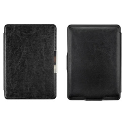 Etui Smart Skóra do Kindle Paperwhite 1 2 3, czarne - ochronne z podstawką, dostęp do portów i przycisków