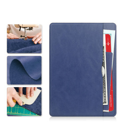 Etui skórzane z kieszeniami do Lenovo Tab M11 10.95, granatowe - ochronne z podstawką