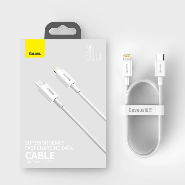 Kabel Baseus Superior Series USB-C / Lightning PD 20W 1 m, biały